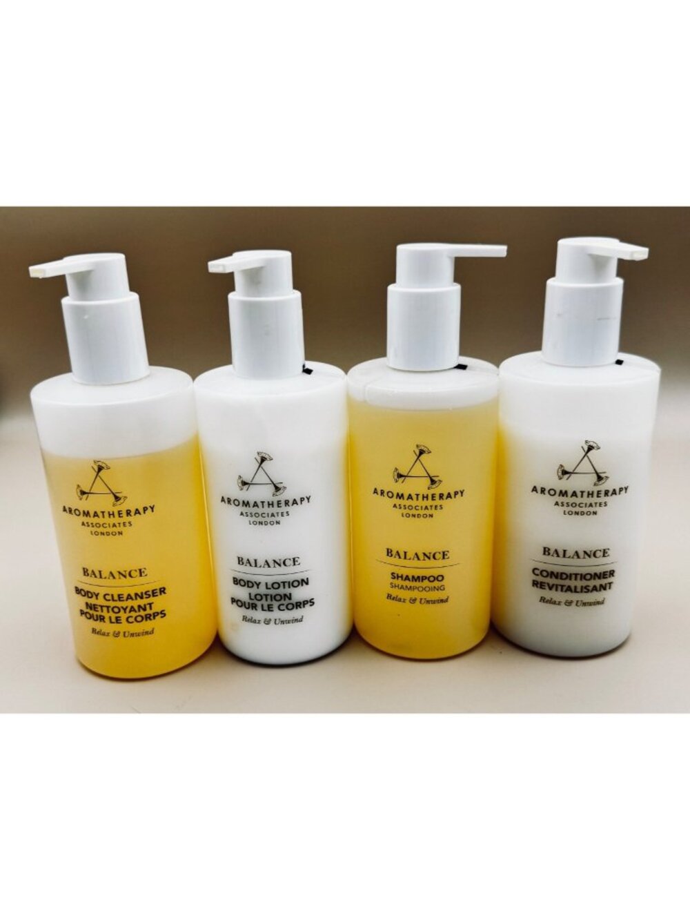 Aromatherapy Associates Balance Set Cleanser Lotion Shampoo & Conditioner 10 oz